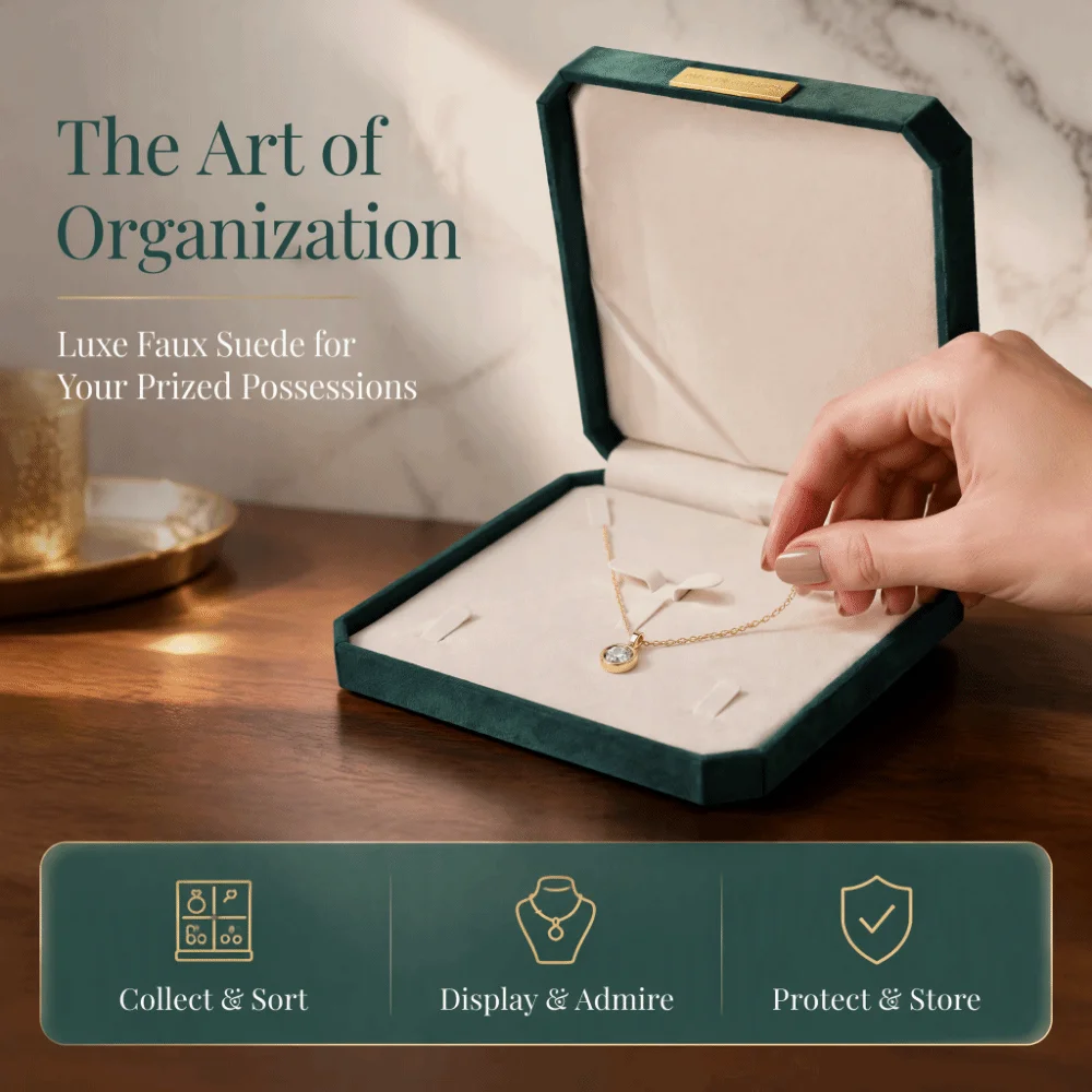 Large Capacity Jewelry Set Box Multifunction With Lid Jewelry Display Box Suede Like Material Square Shape