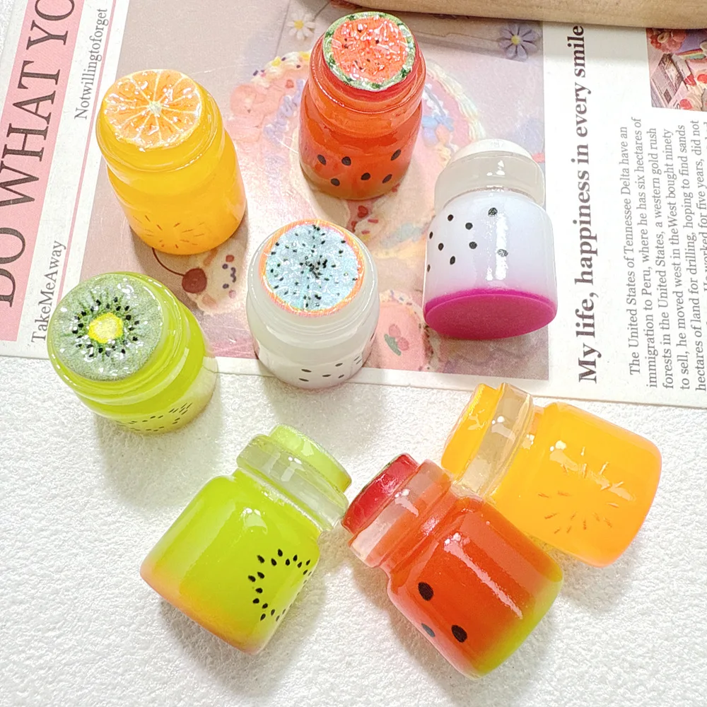 10/100pcs Kawaii Ice Cube Drink Cup Fruit Juice Bottle Resin Decor Cabochon DIY Accessory for Keychain Dollhouse Decor