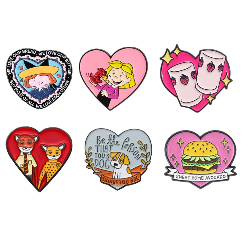 Cartoon-Anime-Charakter-Emaille-Anstecker, rosa Herz-Metallbroschen, Reversnadeln, Rucksack-Abzeichen, lustiger Schmuck, Geschenk für Freunde