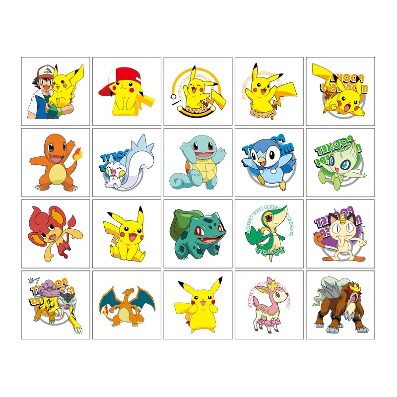 Tatouage Autocollant Temporaire Pokémon Pikachu pour Enfant Fille, Dessin Animé, Art, Cadeau d'Anniversaire, 20 Pièces/Ensemble