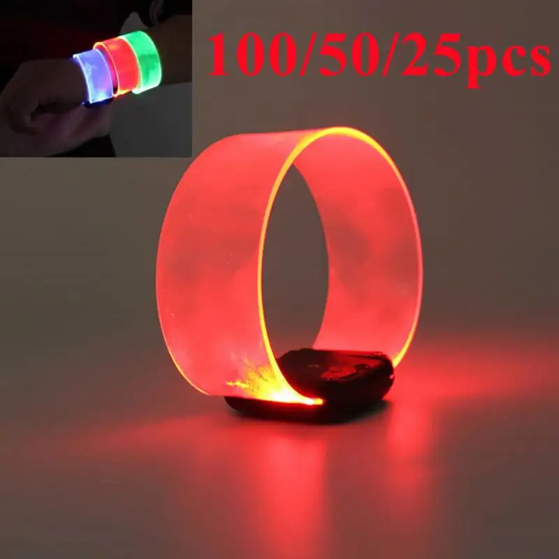 

100-25pcs Luminous Night Bracelet LED Battery Light-emitting Wristbands Outdoor Armband Glow Party Decor Supplies Dropship