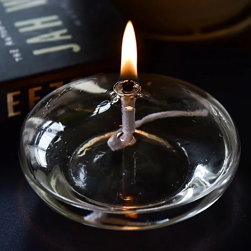 1PCS Handmade Oblate Transparent Glass Candlestick Oil Lamp With Wick Dinner Table Candle Rustic Christmas Home Decoration