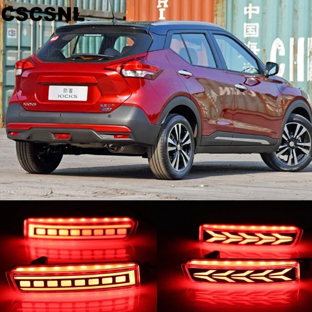 New！ CSCSNL 2PCS Multi-functions Car LED Rear Fog Lamp Brake Warning Light Rear Bumper Decoration Lamp For Nissan Kicks 2016-202