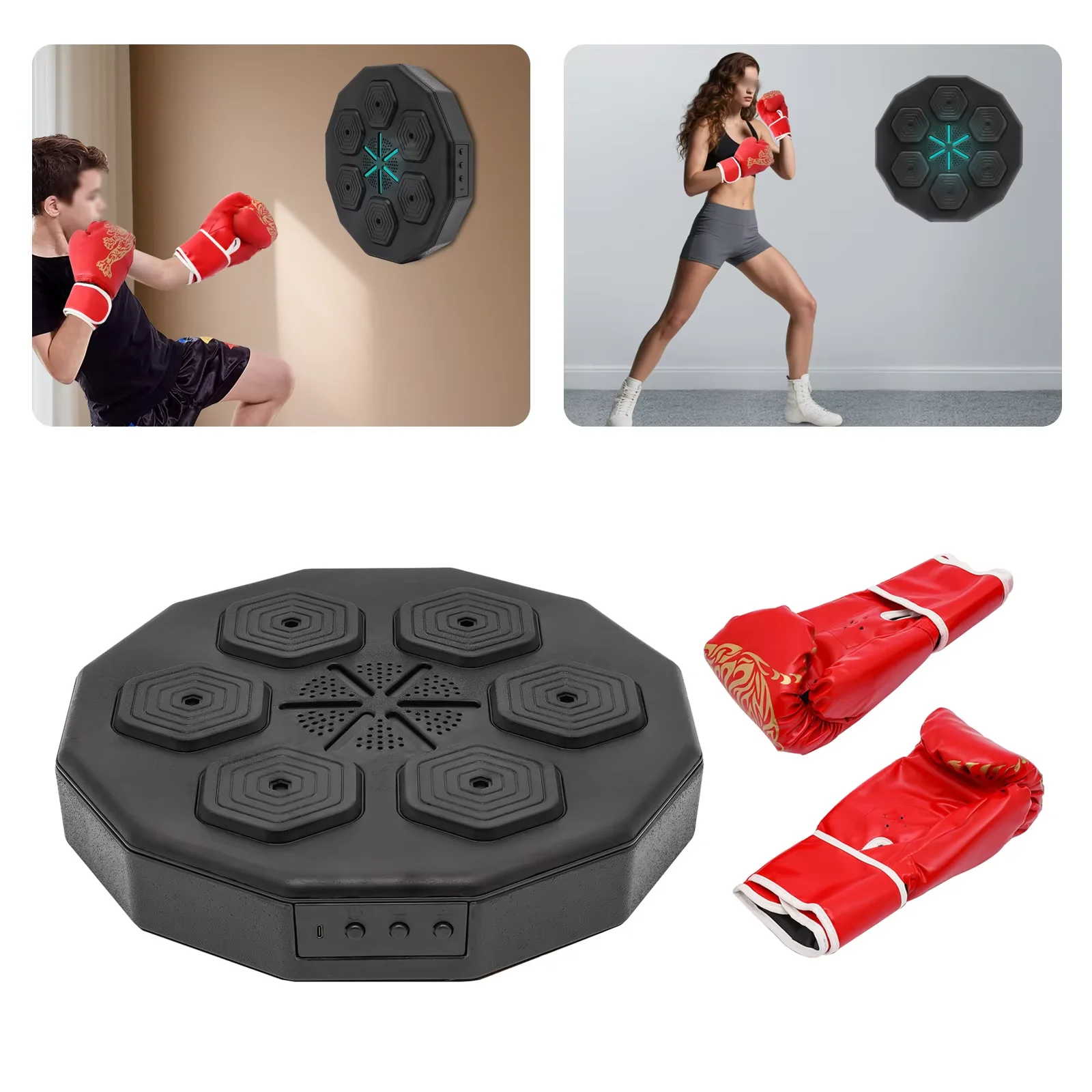 Intelligent Music Boxing Training Machine, Wall Mount Bluetooth Boxing Wall Target Punch Trainer w/Gloves&LED Light for Home Gym