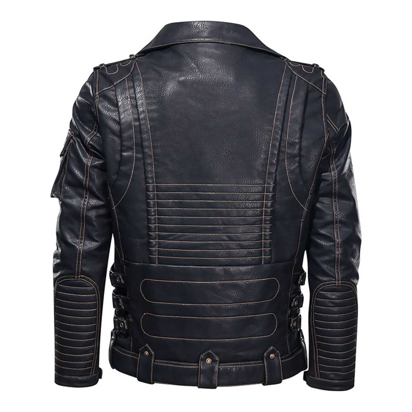 Veste zippée en cuir à revers rétro pour hommes, coupe-vent décontracté, veste de moto en faux PU, motard High Street Combb, automne, hiver