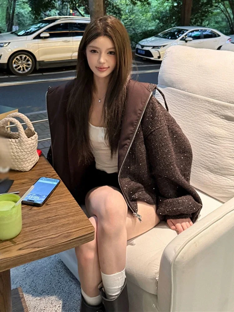 

Fall 2025 Loose Long Sve Women's Jaet Ele Ladylike Korean Sle Faionable Versatile Slimming Top Trendy Commute Wind