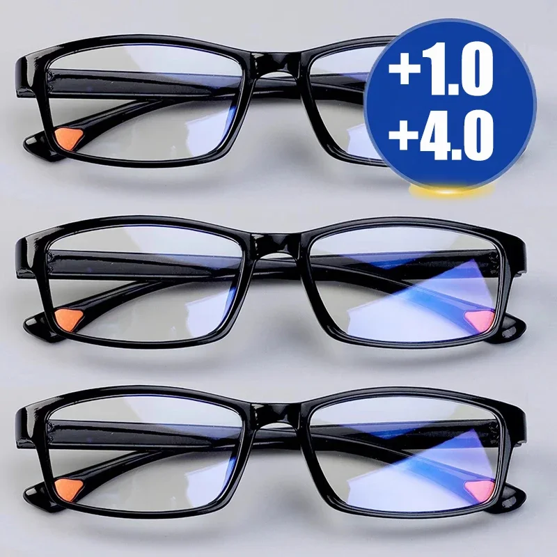 Gafas de lectura para hombres y mujeres, gafas de lectura deportivas antiluz azul, montura negra y roja, gafas para presbicia + 100 a + 400