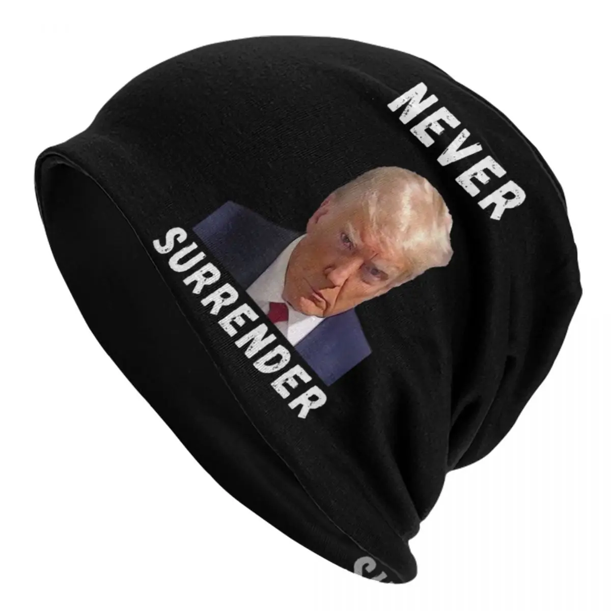 Man Trump Never Surrender Skullies Hat Merchandise Stylish Mug Shot Free Trump Multifunction Bonnet Knitted Hat