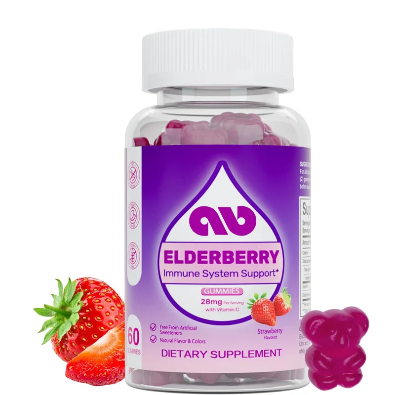 

Natural elderberry gummies, daily immune support gummies containing vitamin C, low sugar gluten free vegetarian