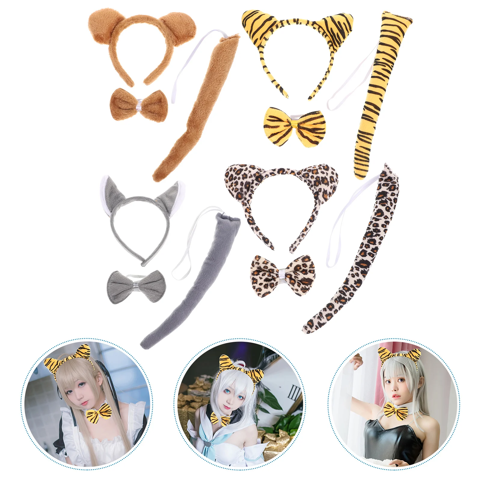 Animal Dress Suit 4 Sets Kids Party Cosplay Costume Halloween Costumes Performance Tiger Leopard Wolf Bear Headb Bow Tie Tail