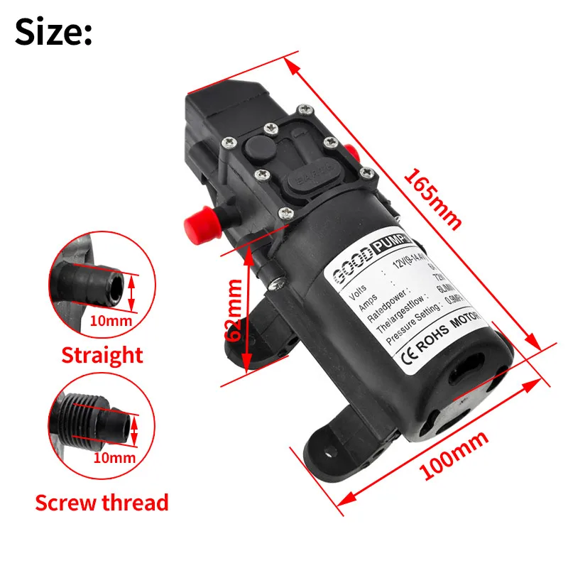 1PCS Good Pumps High Pressure 12V Auto Diaphragm Water Pump with Self-Priming Feature 6L/Min Flow 0.9MPA