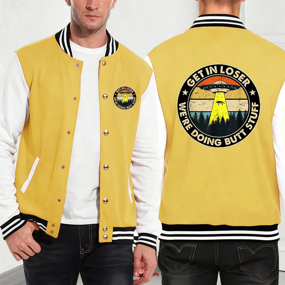 

Get In Loser Ufo хлопковые пальто с принтом, мужские зимние флисовые теплые куртки, базовые бейсбольные майки с карманами, уличная мужская уличная одежда