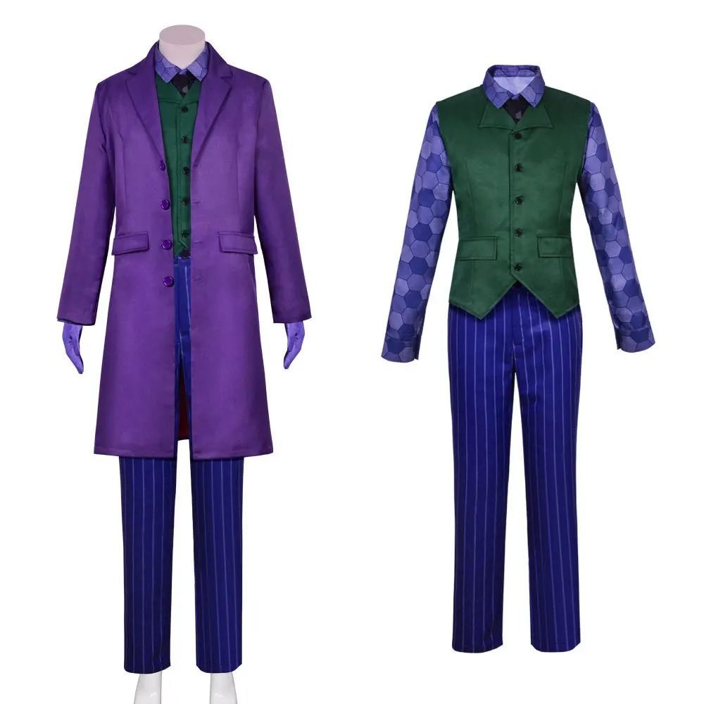 أزياء باتمان التأثيرية للرجال هيث ليدجر جوكر نسخة الهالوين فارس الظلام ملابس مثيرة نفس النمط معطف للحفلات