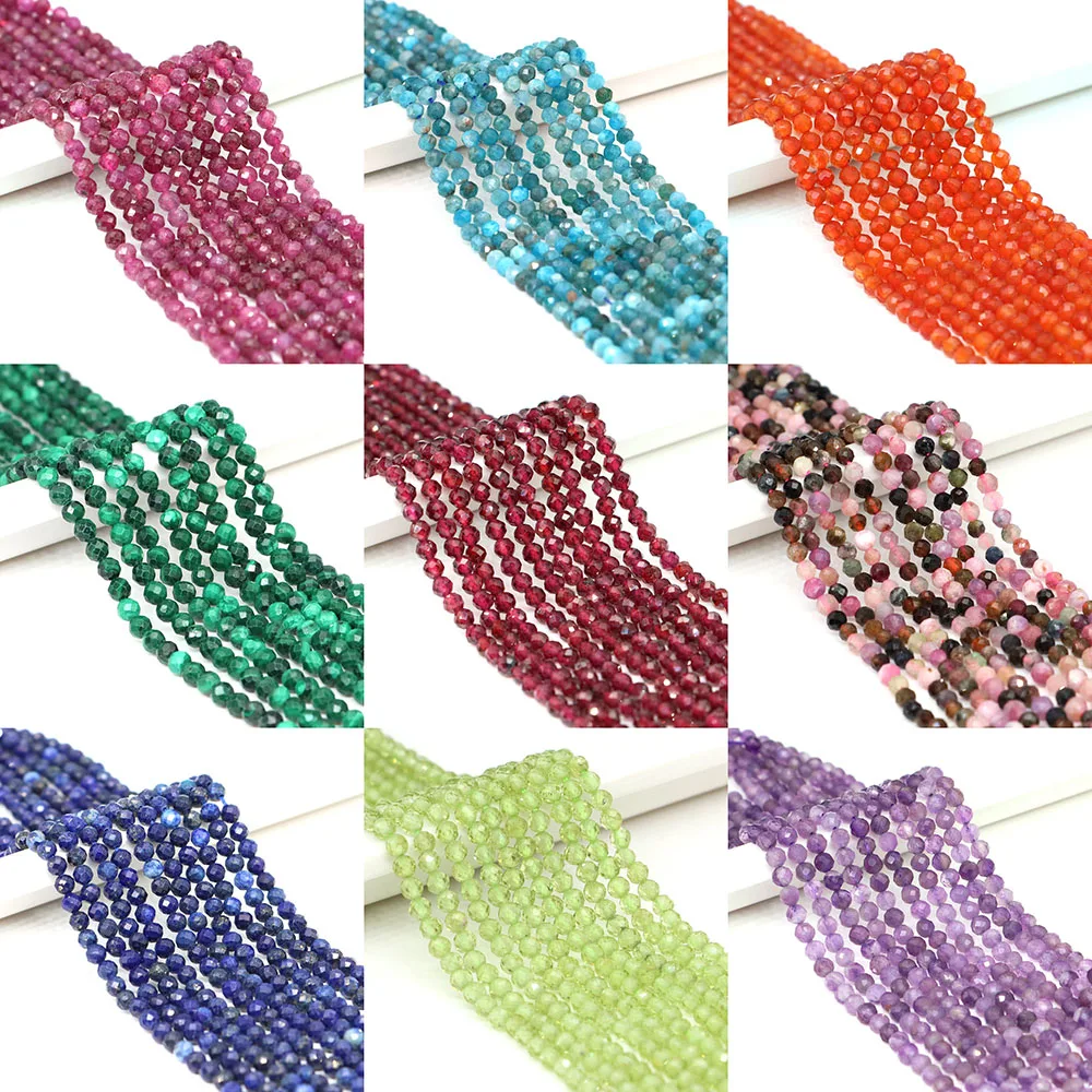 

2mm 3mm Natural Stone Faceted Small Beads Amethyst Lapis Lazuli Quartz Bead for Jewelry Making DIY Necklace Bracelet Accessories