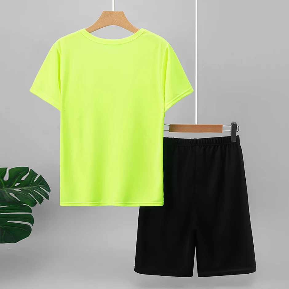 2-teiliges Sommer-Jugendset für 13-16-Jährige, mehrfarbig, schnelltrocknend, Sport-Kurzarm-Shorts-Set, bedrucktes T-Shirt für junge Männer und Frauen – Detail 13