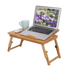Soporte ajustable de bambú para ordenador portátil, mesa portátil para ordenador portátil, deflector antideslizante, emisión de calor oportuna, escritorio de cama