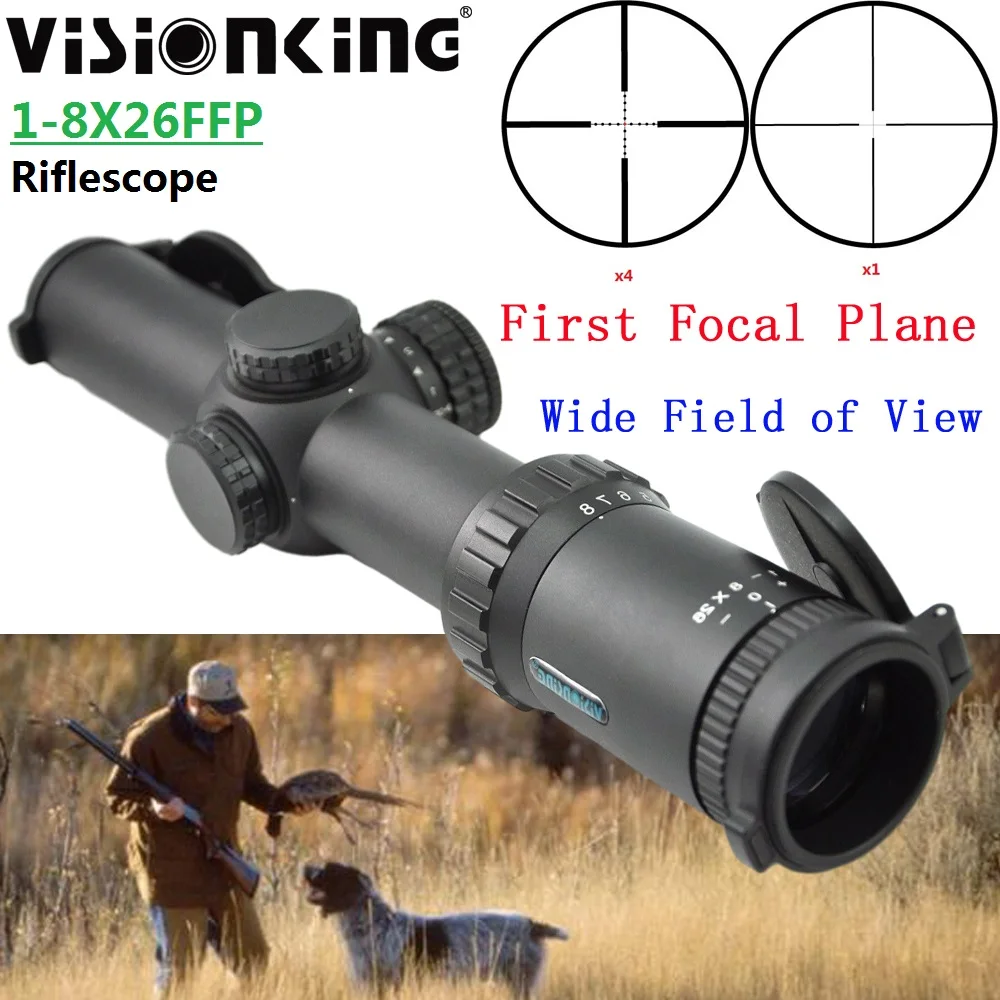 

Visionking Light Weight 1-8x26 FFP Riflescope 35mm Tube Wide Field of View Mil-dot Illuminated Long Range Hunting Optical Sight