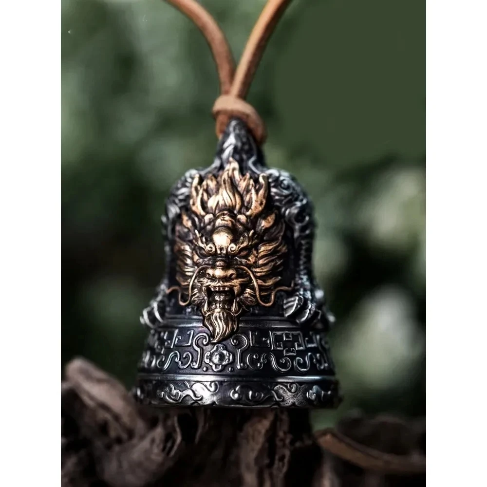 Chinese Elements Fine Carving A Fierce Domineering Dragon Head Small Bell Men Ethnic Style Cultural Exchange Gathering Necklace