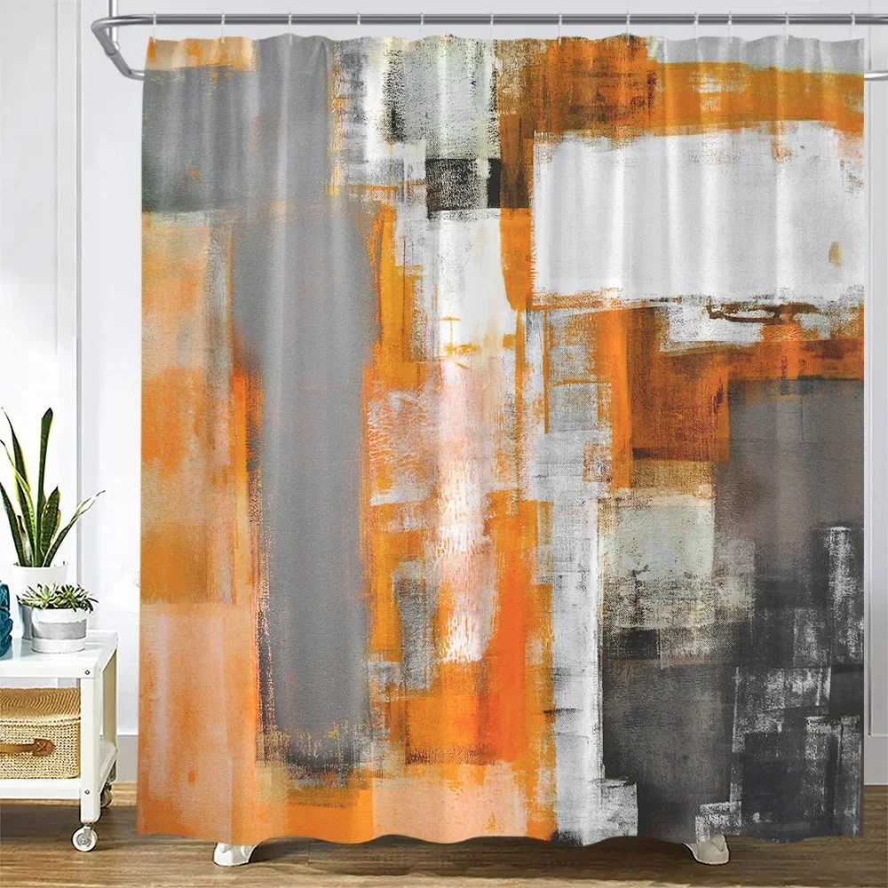 Creative Grunge Style Shower Curtains Yellow Grey White Abstract Painting Art Geometric Bath Curtain Fabric Bathroom Decor Sets