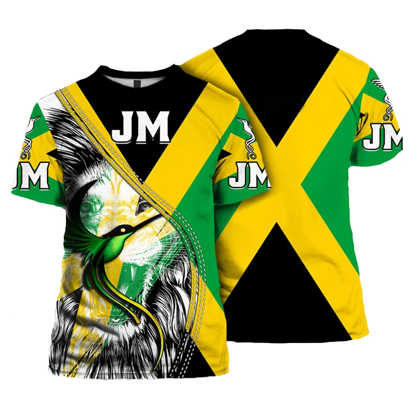 

Jamaica Flag Lion Emblem Graphic T Shirt For Men Clothing 3D Jamaican Pride Printed T-Shirt Tops Tee Shirts Fashion Short Sleeve