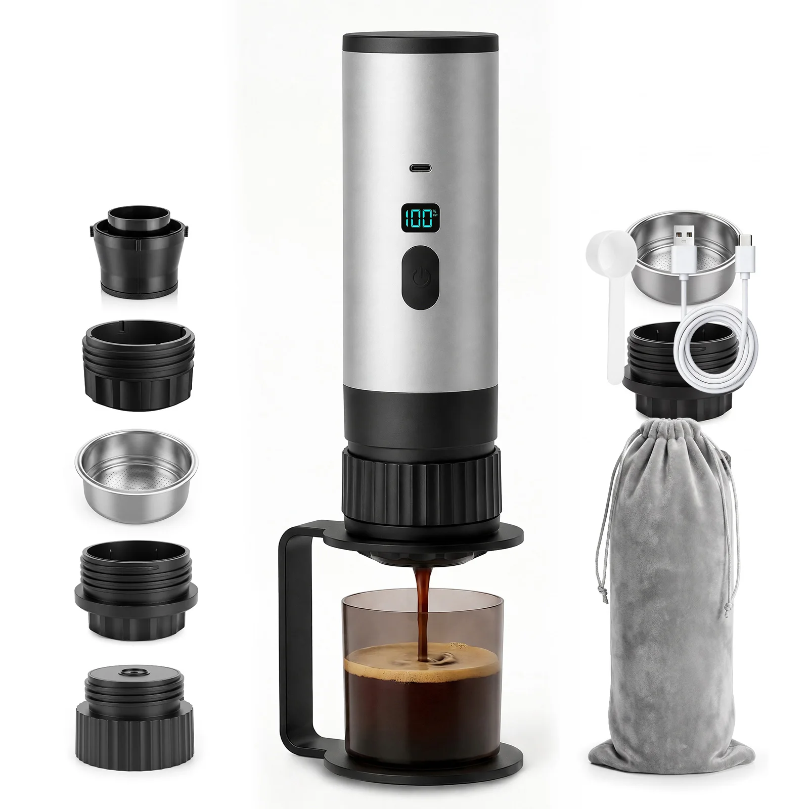 Macchina da caffè espresso portatile, macchina da caffè a batteria 3 in 1, mini macchina da caffè per viaggi o campeggio, macchina da caffè da portare con sé, con alimentazione USB, compatibile con