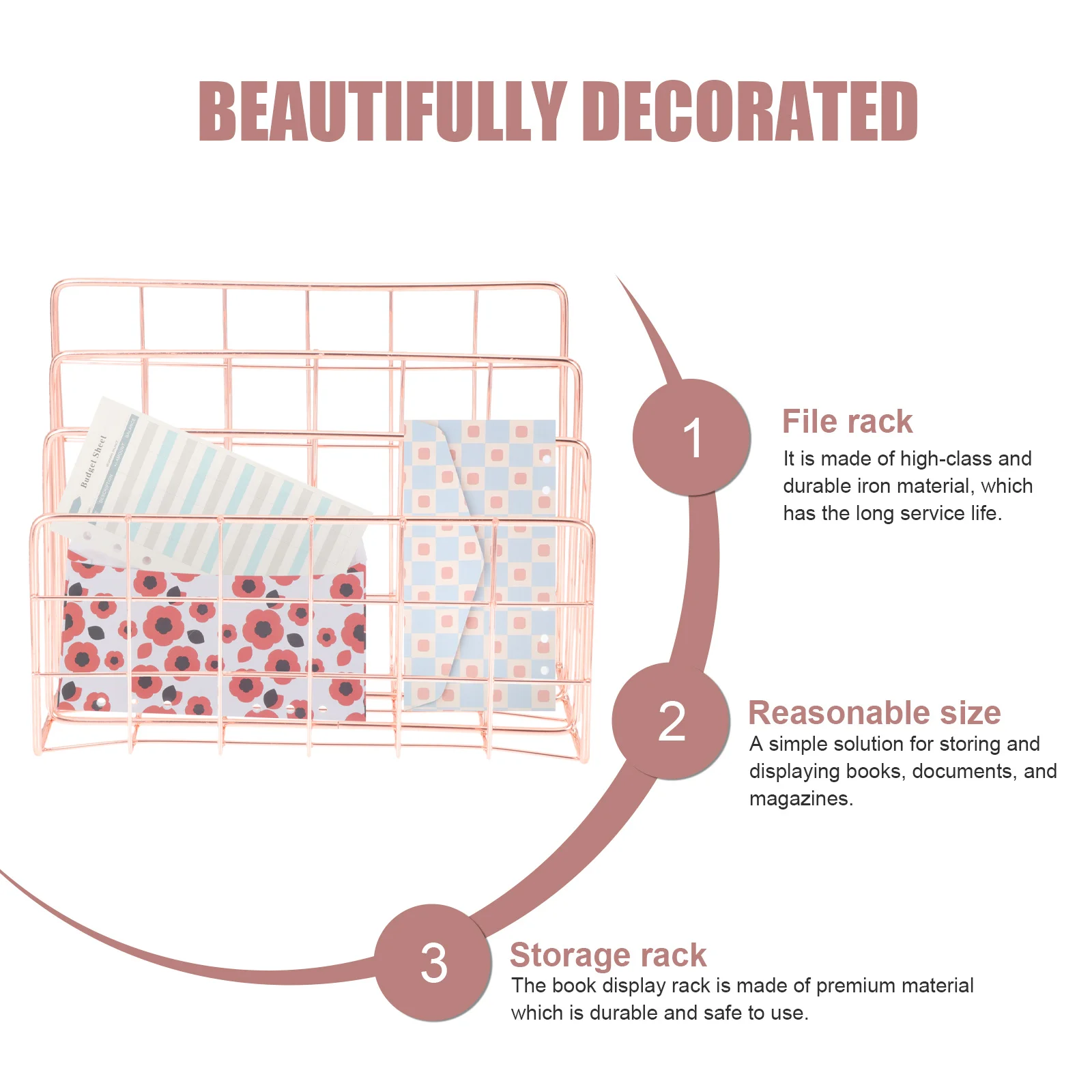 

3 Slot Desktop Mail Organizer Metal Storage Rack Book Magazine Holder Wall Mount File Folder Stand For Office Home