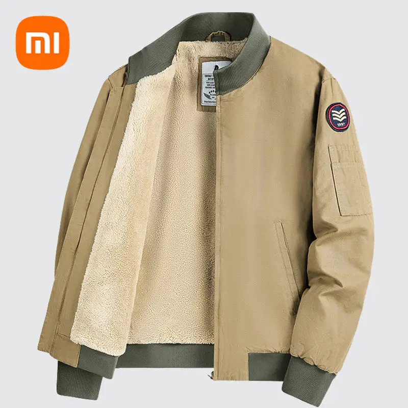 Xiaomi Winter Fleece Lined Cotton Jackets Thickened Plush Lamb Warm Windbreaker Jacket Men Fashion Casual Outwearing Coats 4XL