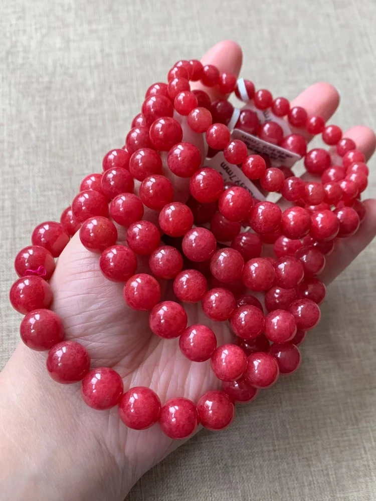 Natural Red Rhodonite Clear Round Beads Stretch Bracelets Gemstone 9mm Women Men Rose Rhodonite Fashion Stone Jewelry AAAAA