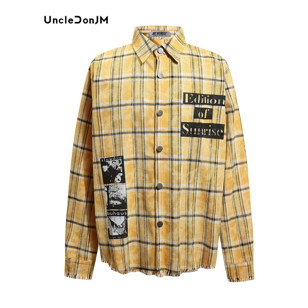 UNCLEDONJM Yellow Checked Long-sleeved Shirt Designer Clothes Men Y2k Shirt for Men