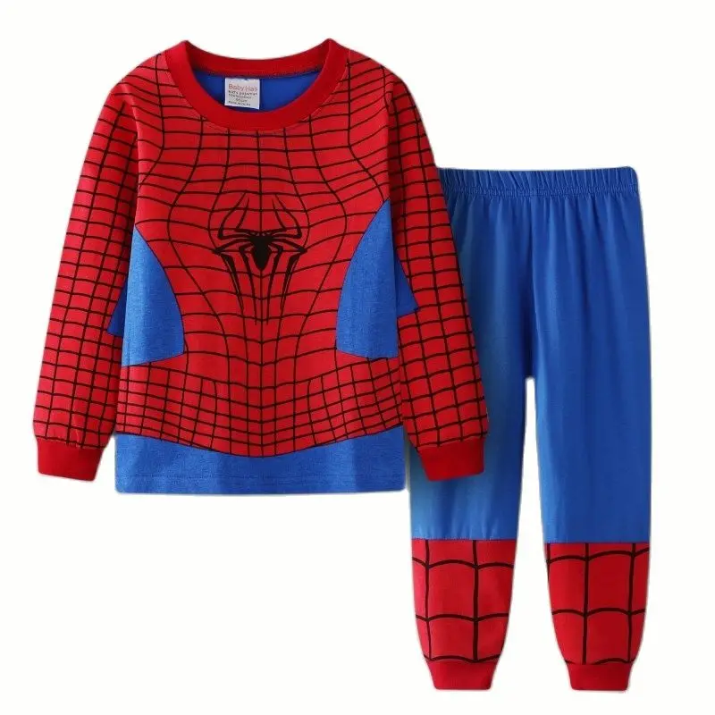 Children\'s Thermal Underwear Suits  Spiderman Pajamas T-Shirt Tops with Pants Toddler Baby Autumn Sleeping Clothes