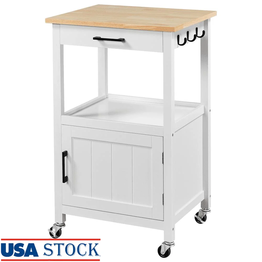 

22 Inch Rolling Kitchen Island Cart with Wheels Utility Storage Shelves Drawer Modern Mobile Cooking Furniture