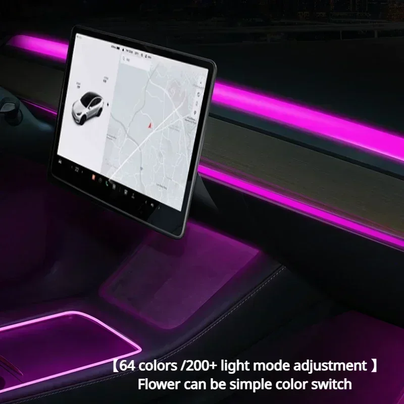 Per Tesla Model 3 Y Luce ambientale per auto con controllo APP Uscita aria automatica Lampada decorativa a LED Cruscotto RGB Symphony Strip Light