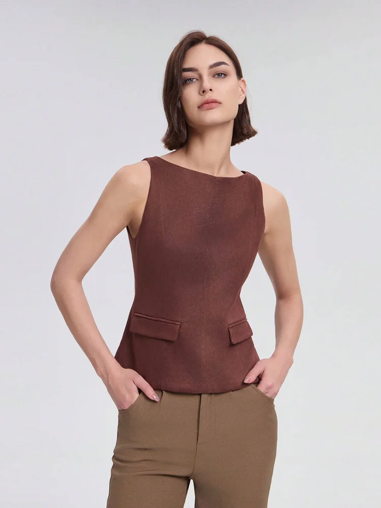 Fanan Women's Flap Faux Suede Tank Tops for Summer