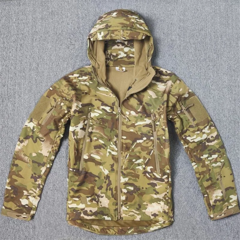 

Military Camo Fleece Tactical Jacket Men Waterproof Softshell Windbreaker Winter Army Hooded Coat Hunting Clothes