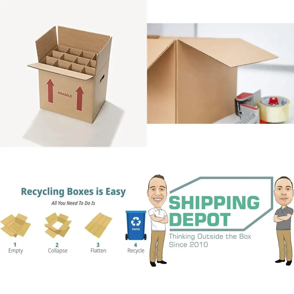 Pack of 10 Durable Corrugated Storage Boxes for Bottles, Ideal for Fragile 12-Pack Wine or Liquor Transport