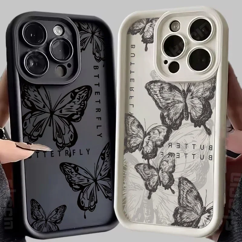 INS Retro Butterfly Silicone Phone Case For iPhone 15 Pro Max 11 12 13 14 Pro Max X XR XS 7 8 Plus Shockproof Bumper Back Cover