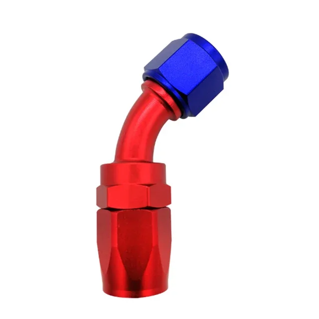 AN4-16 Herbruikbare draaibare slangkoppelingset 0/45/90/180 °   Blauw/rode adapter voor PTFE-oliebrandstofleiding - motorracewagen vrachtwagen