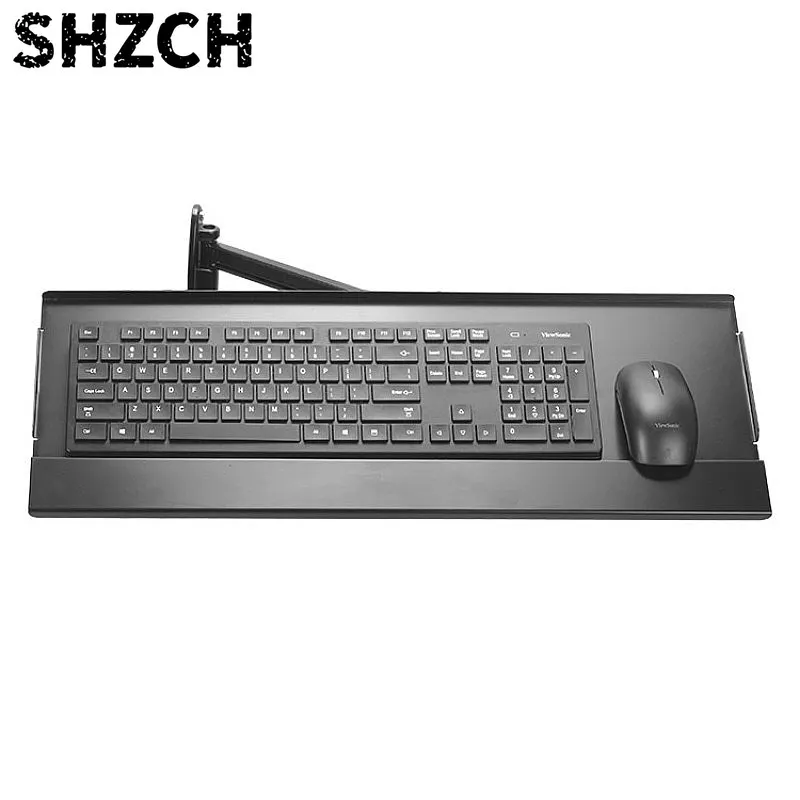 Aluminum Alloy Wall Keyboard Tray Retractable Bracket Swivel Mouse Platform Space Saving