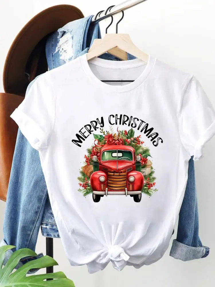 Fashion Women Graphic T-shirts Printing Clothing Festival Trend Merry Christmas Happy New Year Print Short Sleeve Top Tee