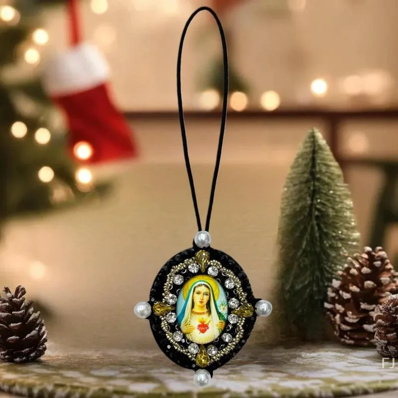 

[YU]3D Glass Pendant Our Lady Mary Lanyard Accessories Bag Decoration Lanyard Beading Rhinestone Car Hanging Applique Decor