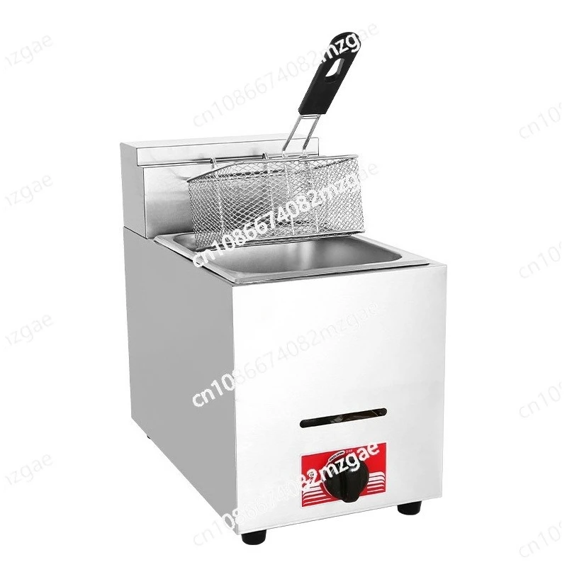 Freidora de gas, brochetas, muslos de pollo frito, patatas fritas, snacks, escritorio de un solo cilindro, doble cilindro, puesto de acero inoxidable