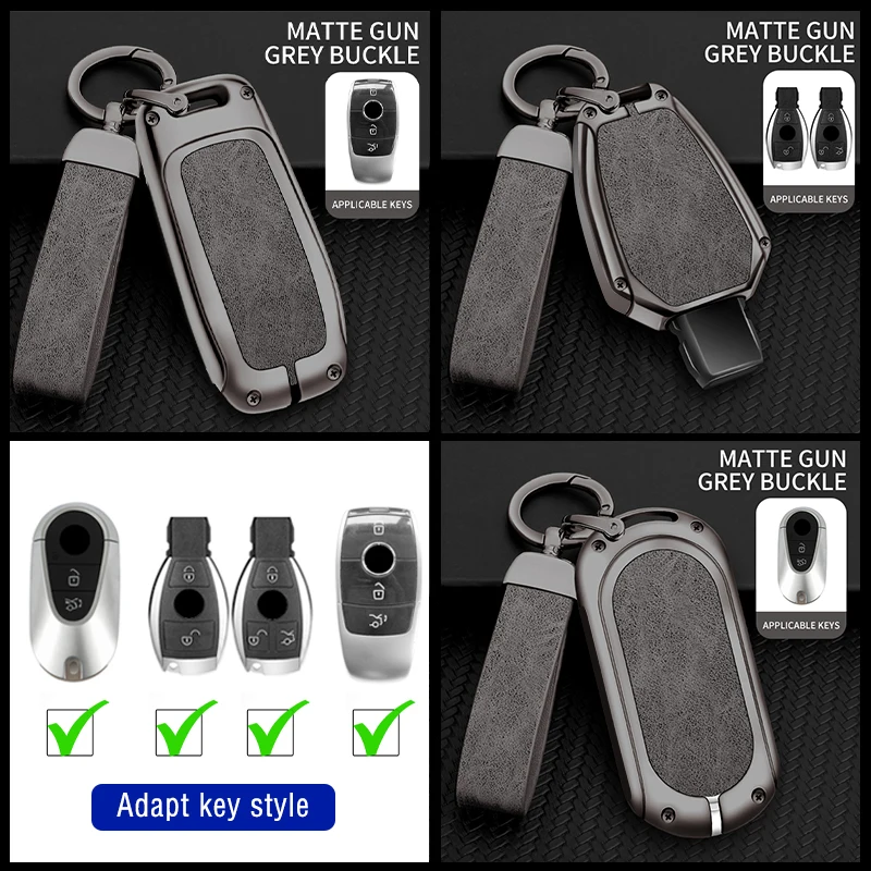 Metal Leather Car Key Case Cover Fob for Mercedes Benz A C E S G Class GLC CLE CLA GLB GLK GLS W177 W205 W212 W213 W222 X167 AMG