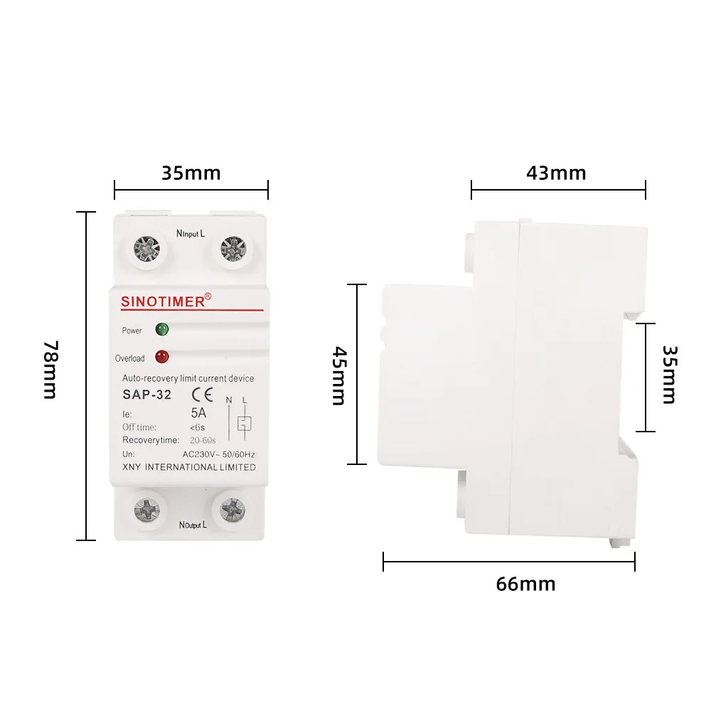 

SAP-32 AC230V 5A 50/60Hz Single-phase intelligent Limit Current Protector Auto Recovery Current Limiting Portection Device