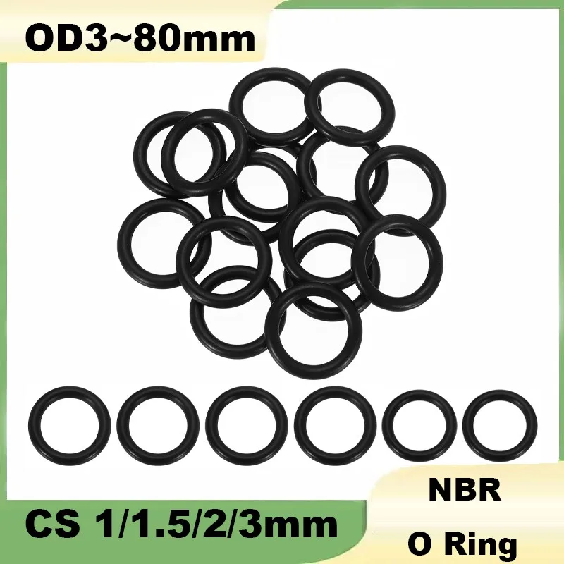 50 unidades de juntas tóricas NBR, CS 1/1.5/2/3mm, OD3~80mm, negras, de caucho de nitrilo para automóvil, tipo O, resistentes a la corrosión y al aceite, arandelas de sellado