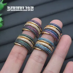 Luxury Designer Two Tone Gold Plated Micro Full Colorful CZ Rings for Women Geometry Shape Multi Layer Adjustable Big Ring