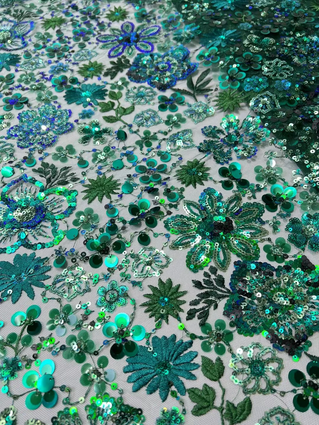 5Yards Latest Green Classic Superior Quality Elegant Embroidery Heavior Sequin Tulle Lace Fabric for Wedding Party Dress NN1258