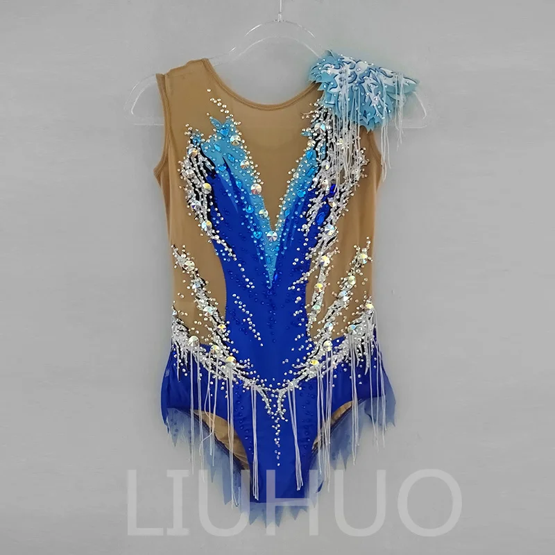 LIUHUO Rhythmic Gymnastics Leotard Acrobatic Performance Costumes For Children Adults Customized Blue