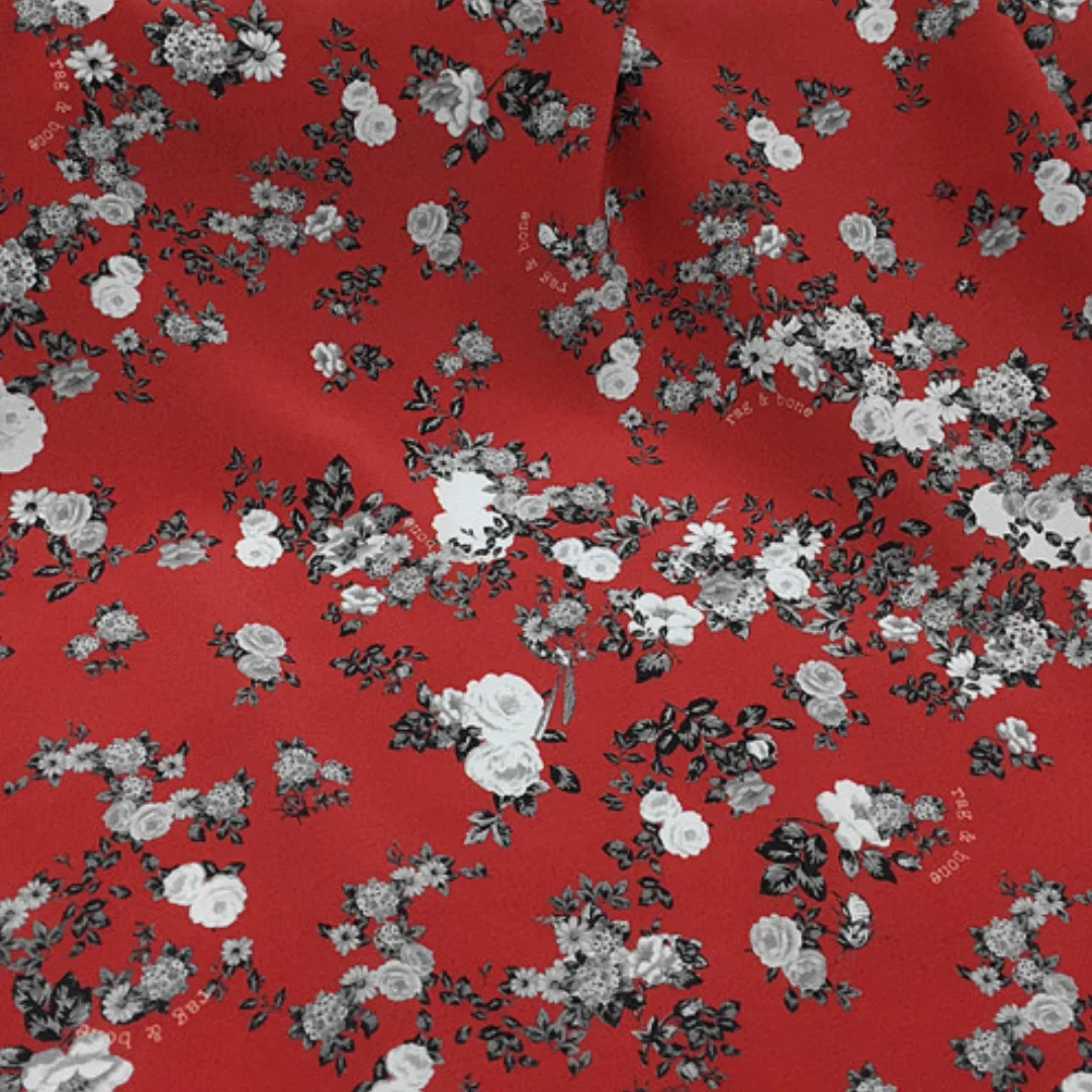 1 meter 100% Mulberry Silk 19 momme Crepe Silk Fabric Red with Floral Printed 114cm 44