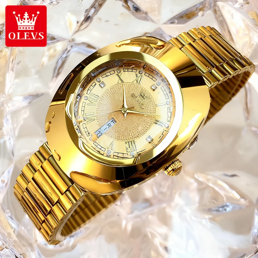 OLEVS Women's Watches Luxury Fashion Gold Stainless Steel Original Brand Quartz Wristwatch for Lady Waterproof Date Week Trend
