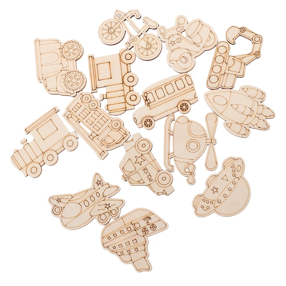 100 قطعة من قطع المركبات الخشبية غير المكتملة، أشكال حرفية للنقل، لوحة يدوية لتزيين الأطفال، دراجة قطار تعليمية